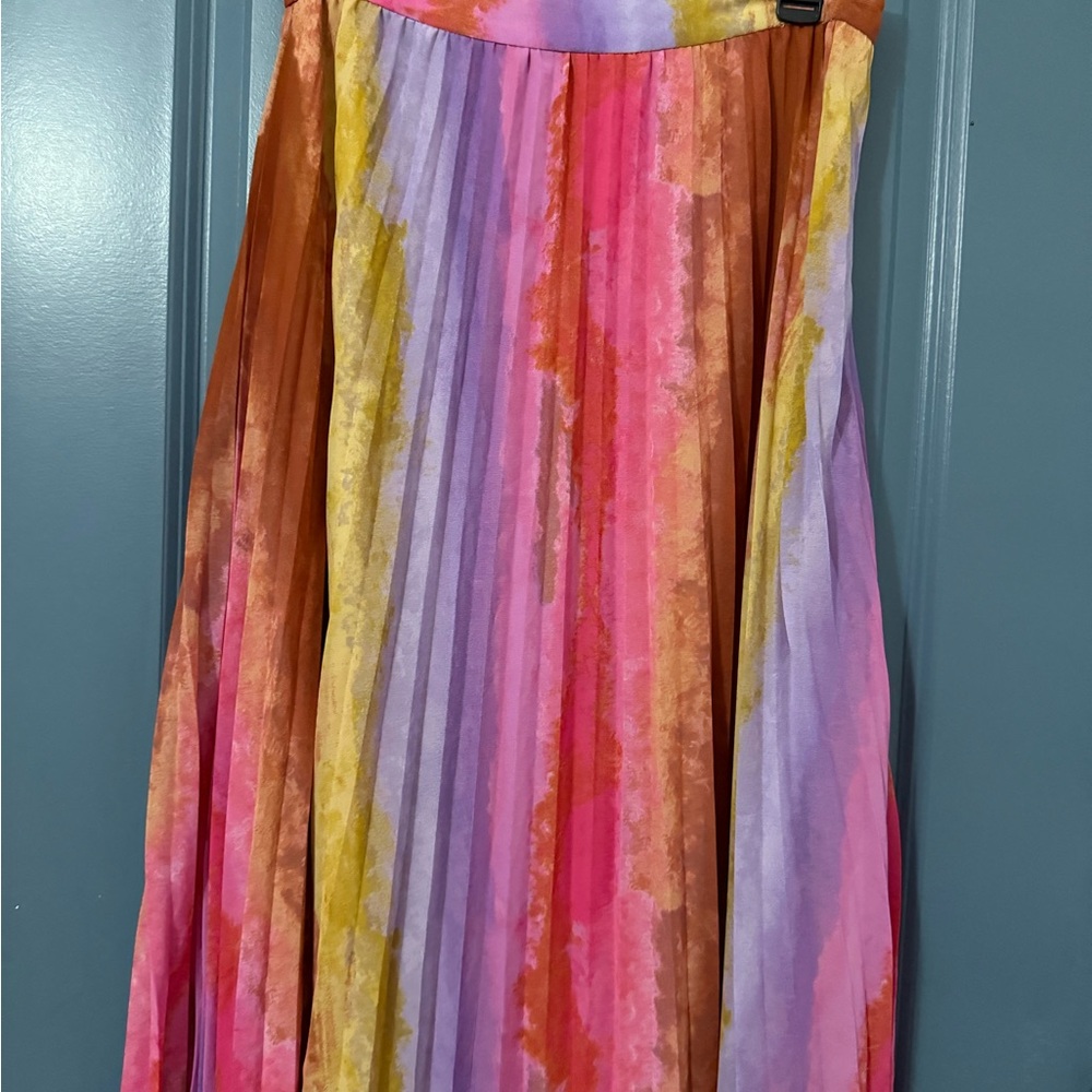 Nine West Yellow and Orange A-Line Midi Skirt Resort Wear